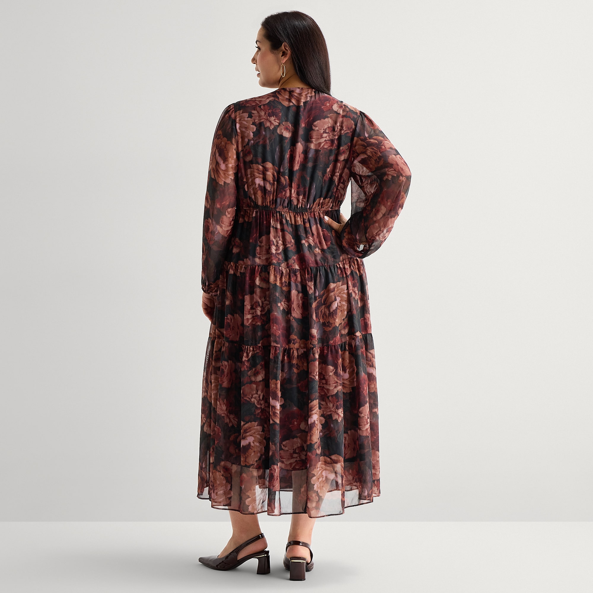 Robbie Bee Womens Plus V Neck Long Sleeve Bishop Maxi Dress