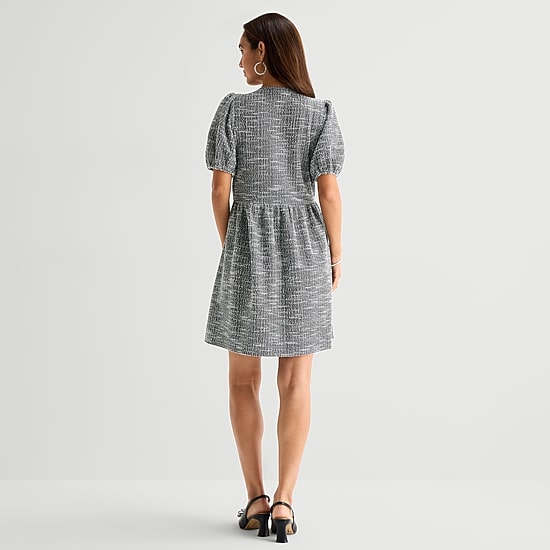 Isabel & Nina Womens Round Neck Short Sleeve Puffed Fit + Flare Dress