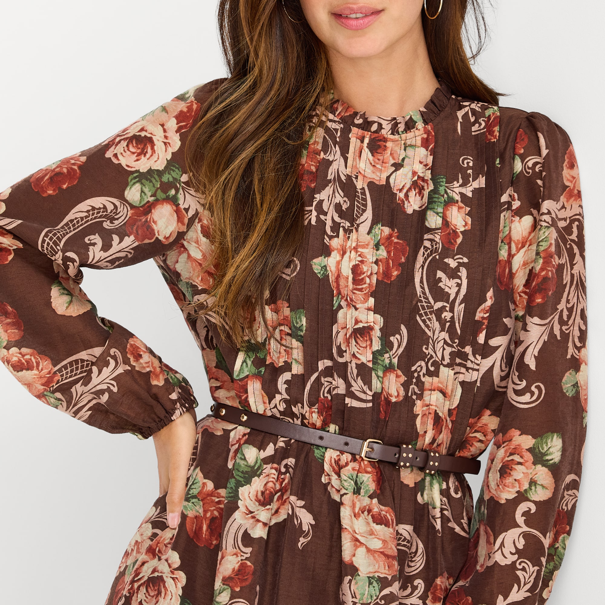 MSK Womens Mock Neck Long Sleeve Balloon Floral Fit + Flare Dress