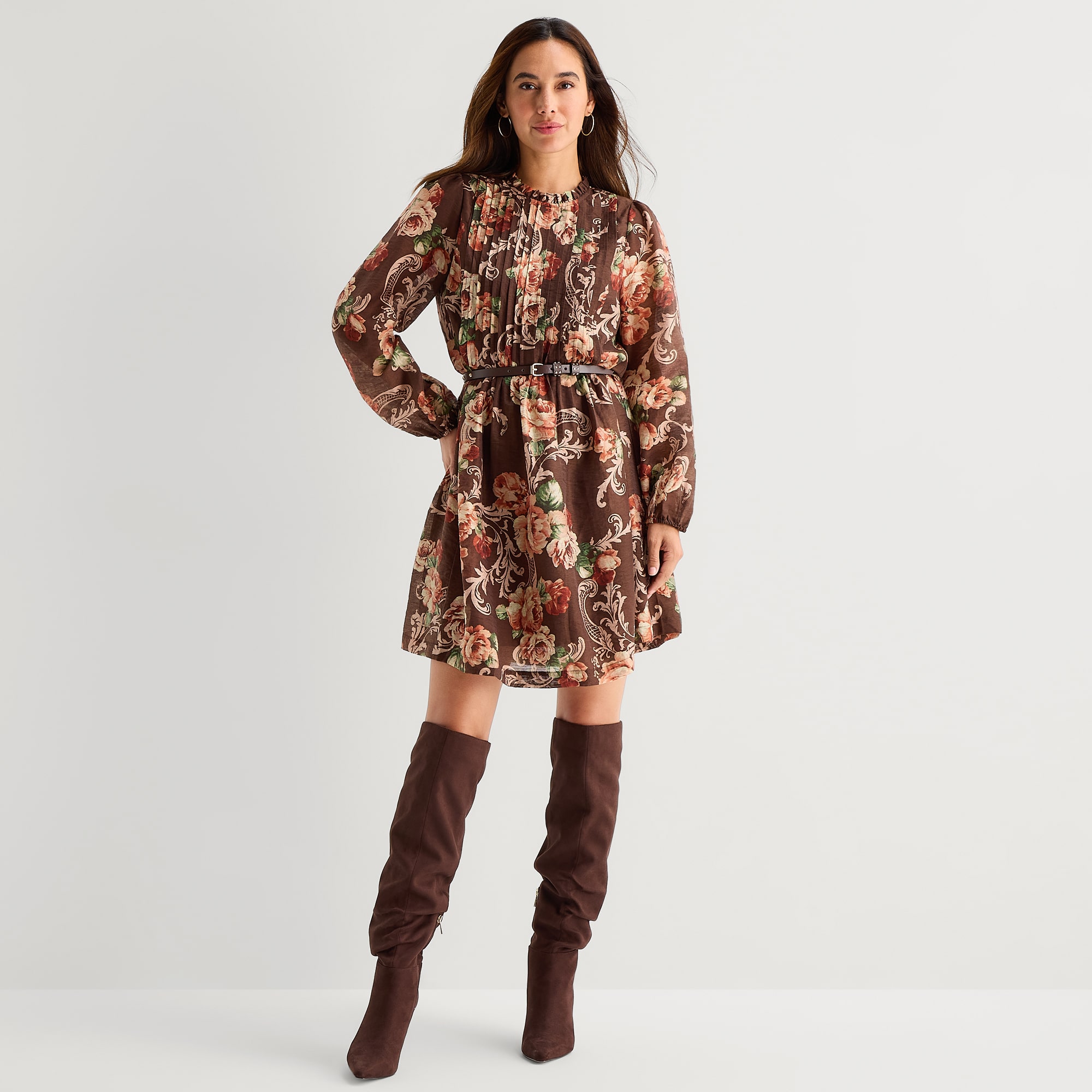 MSK Womens Mock Neck Long Sleeve Balloon Floral Fit + Flare Dress