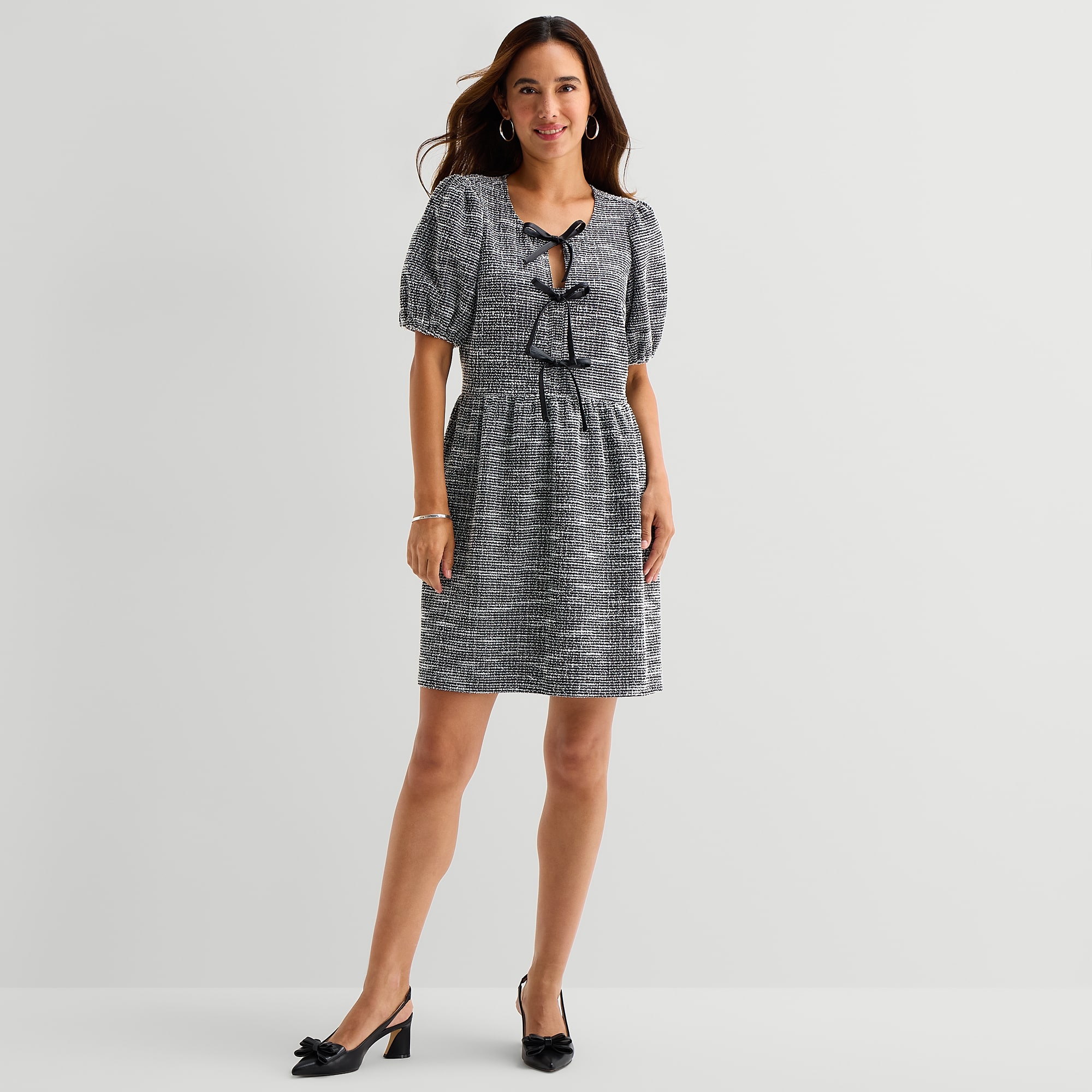 Isabel & Nina Womens Round Neck Short Sleeve Puffed Fit + Flare Dress