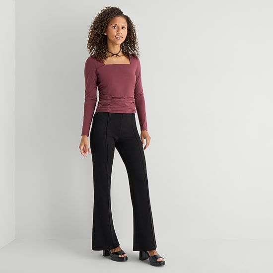 by&by Womens Juniors Square Neck Long Sleeve Top