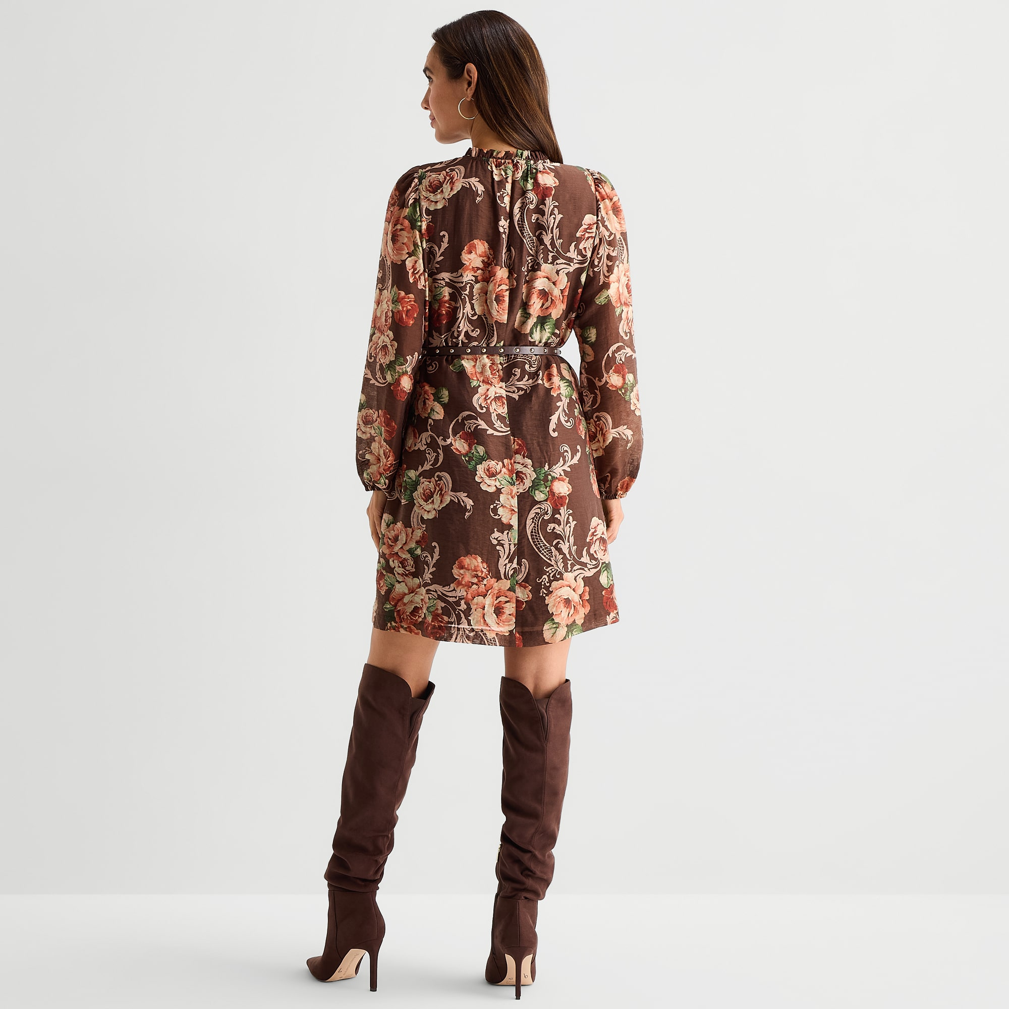 MSK Womens Mock Neck Long Sleeve Balloon Floral Fit + Flare Dress