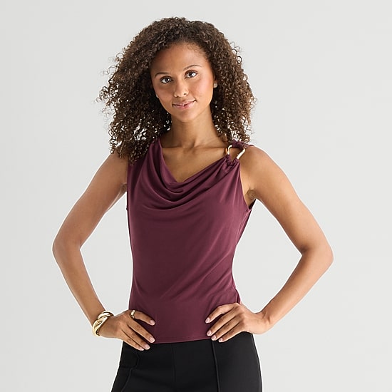 by&by Womens Juniors Cowl Neck Sleeveless Tank Top