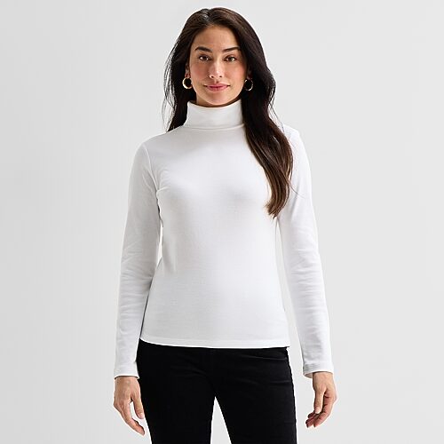 St. John's Bay Womens Tall Turtleneck Long Sleeve T-shirt In White
