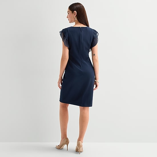 Marc New York Womens Round Neck Short Sleeve Sheath Dress