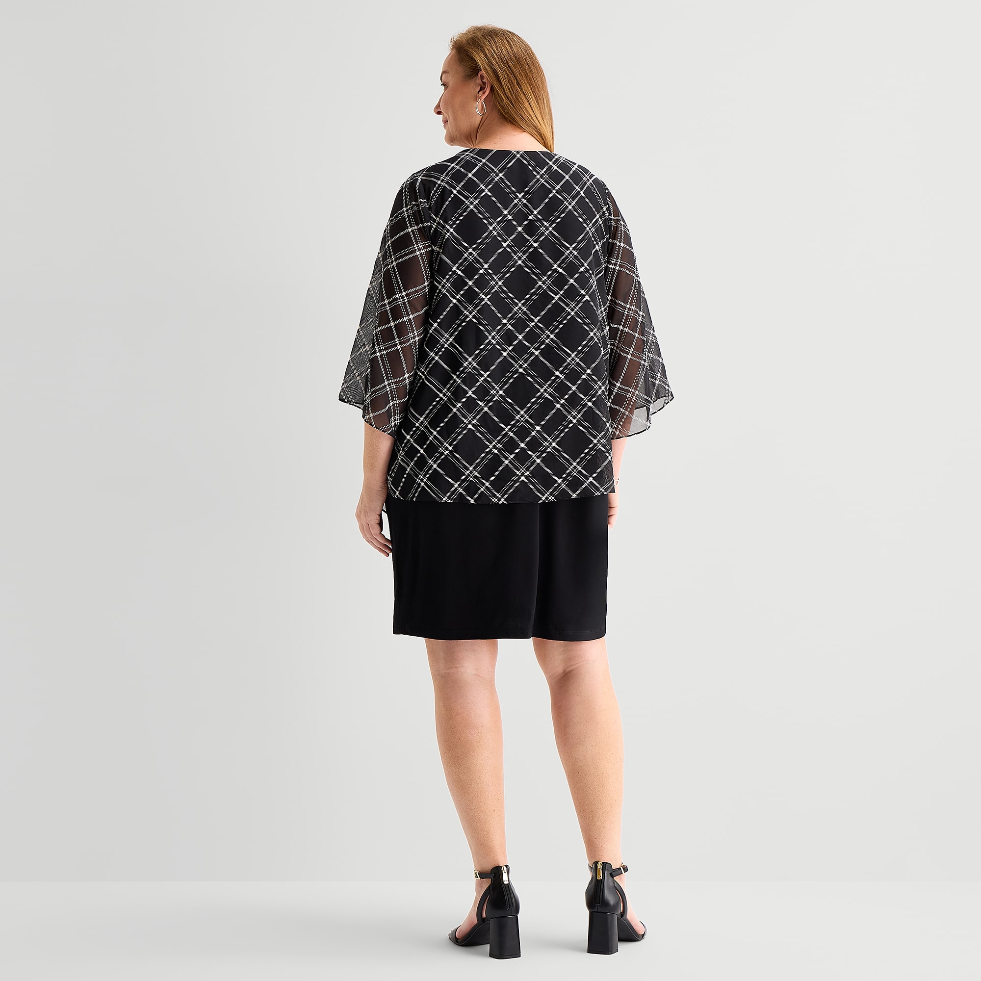 Sandra Darren Womens Plus Plaid Jacket Dress