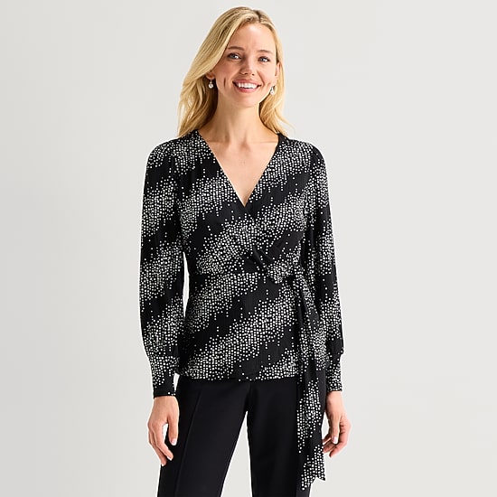 MSK Womens V Neck Long Sleeve Blouse
