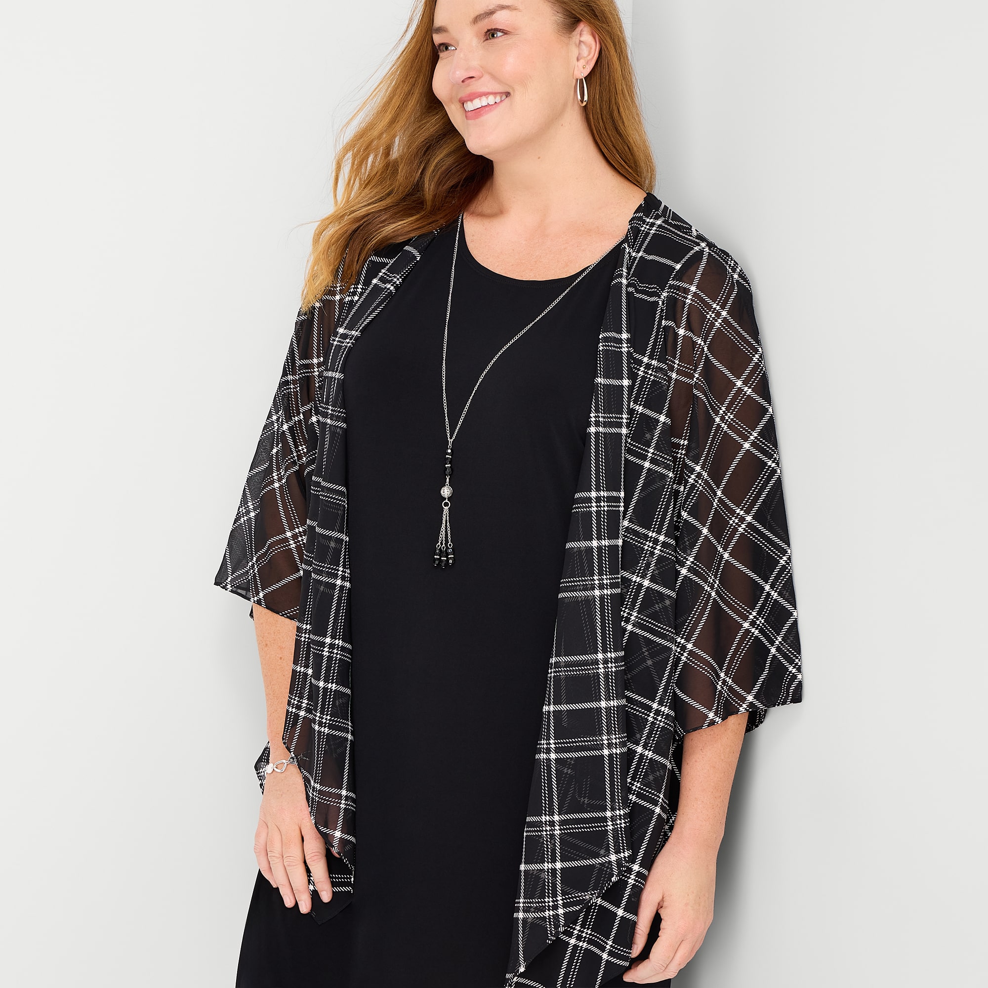 Sandra Darren Womens Plus Plaid Jacket Dress