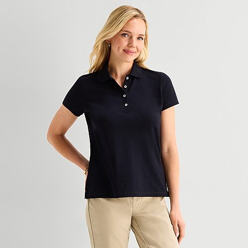 St. John's Bay Womens Short Sleeve Polo Shirt, Petite Xx-large, Black