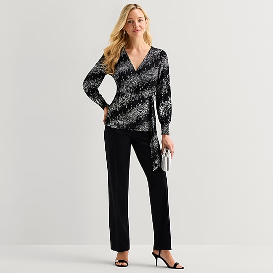 MSK Womens V Neck Long Sleeve Blouse