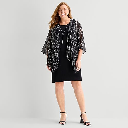Sandra Darren Womens Plus Plaid Jacket Dress In Black