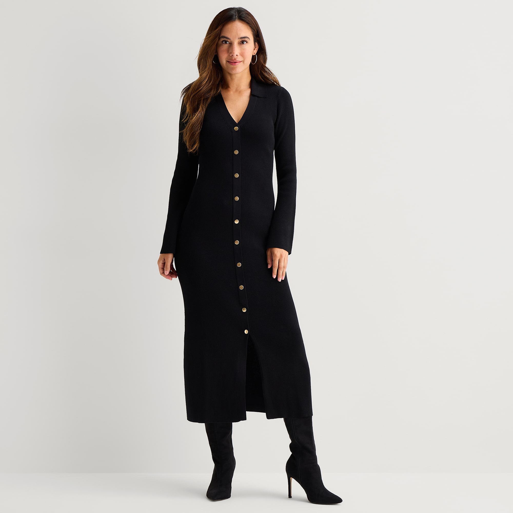 Maia Womens Long Sleeve Midi Sweater Dress