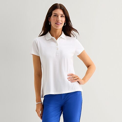 St. John's Bay Womens Short Sleeve Polo Shirt, Petite Xx-large, White