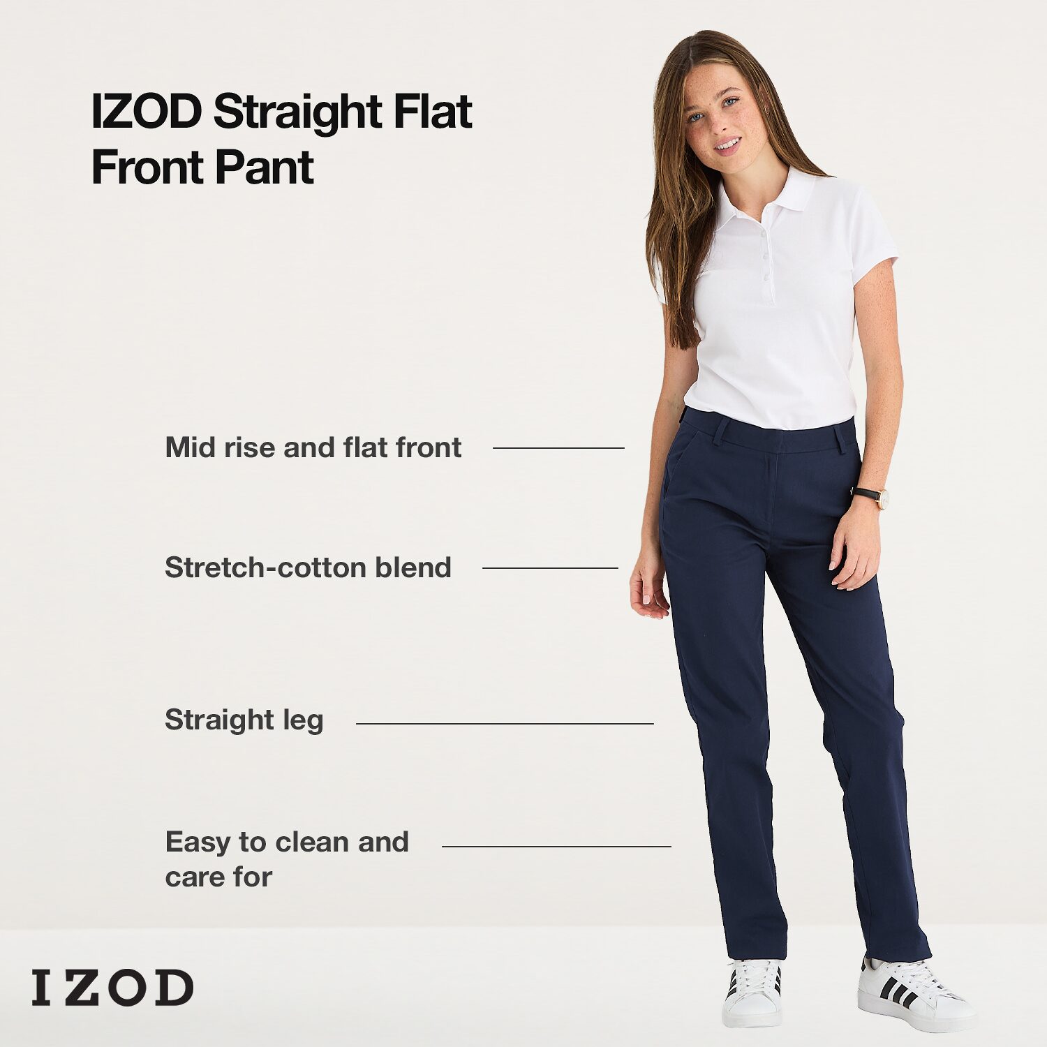 IZOD Womens Juniors Straight Mid Rise Flat Front Pant