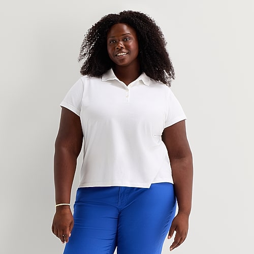 St. John's Bay Womens Plus Short Sleeve Polo Shirt, 5x, White