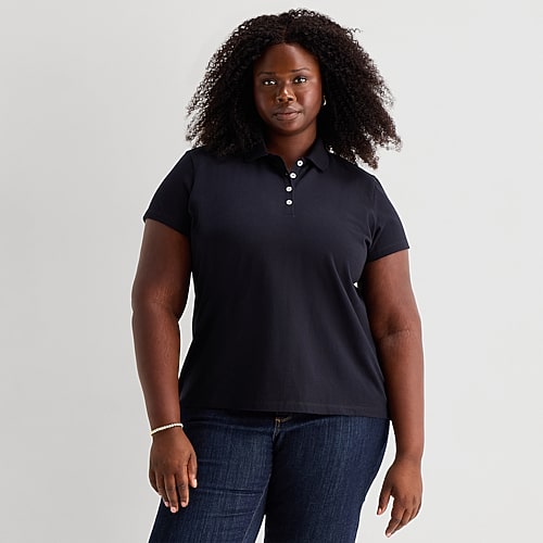 St. John's Bay Womens Plus Short Sleeve Polo Shirt, 5x, Black