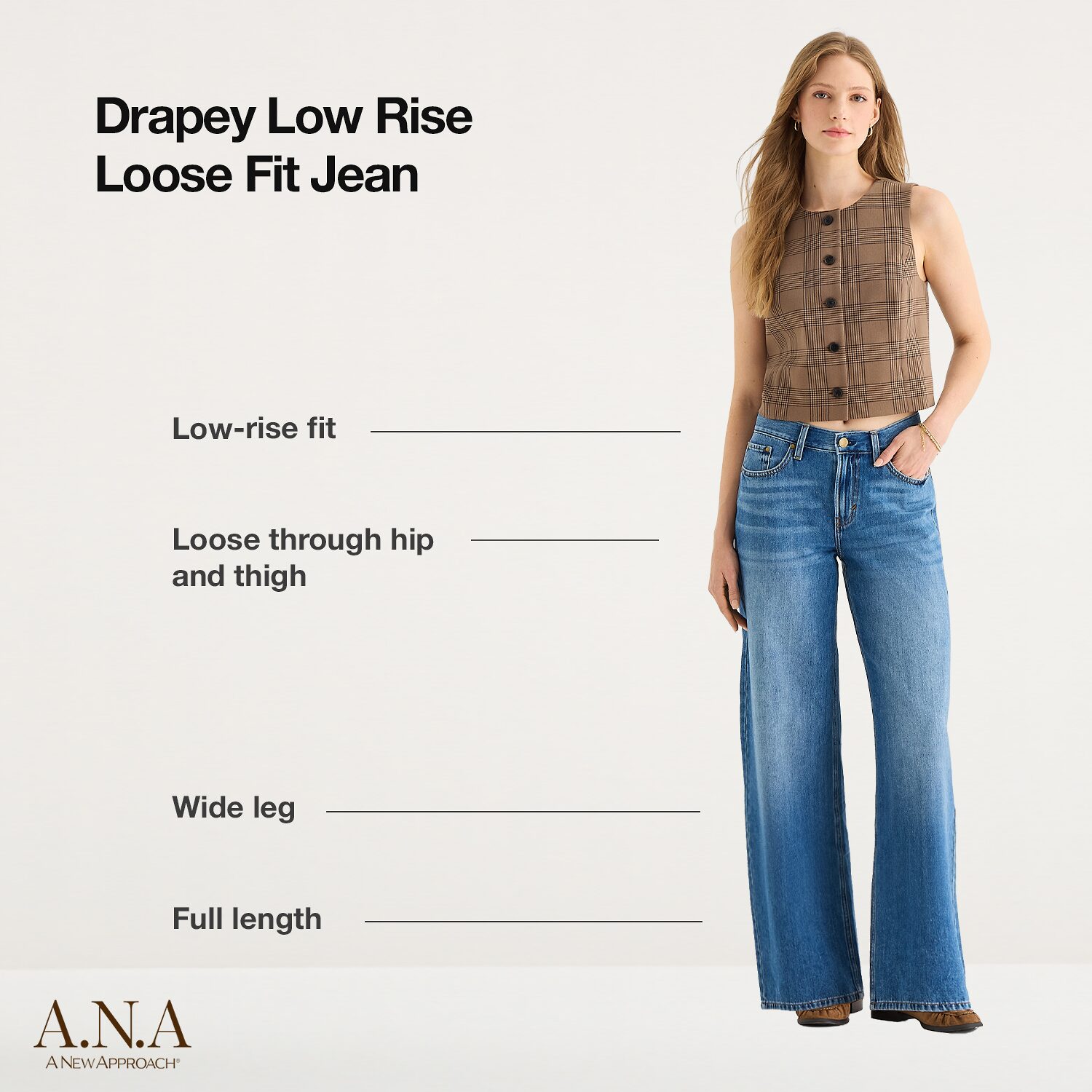 A.N.A Womens Low Rise Loose Jean