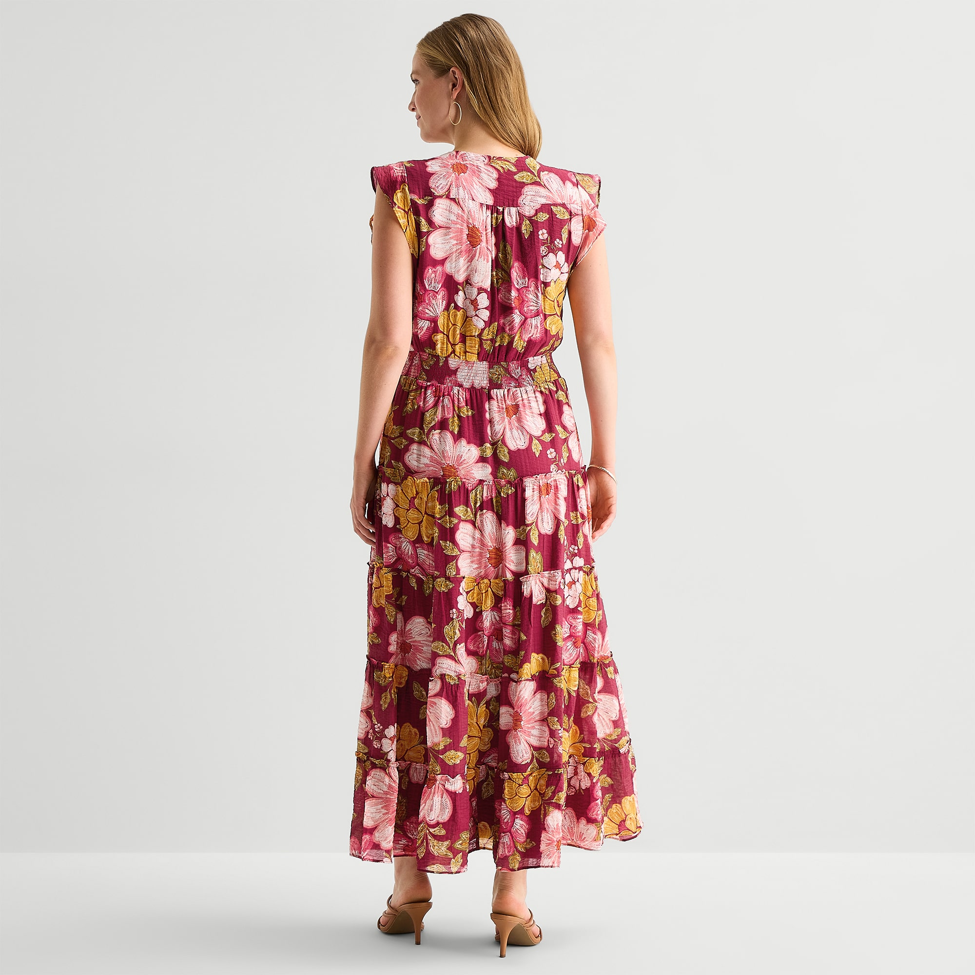 MSK Womens V Neck Short Sleeve Flutter Maxi Dress