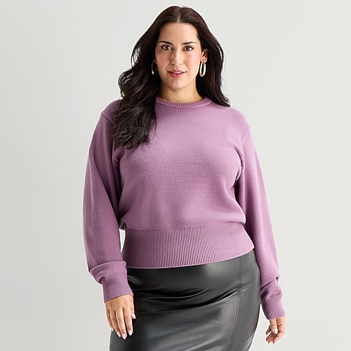 Bold Elements Plus Womens Crew Neck Long Sleeve Pullover Sweater In Purple