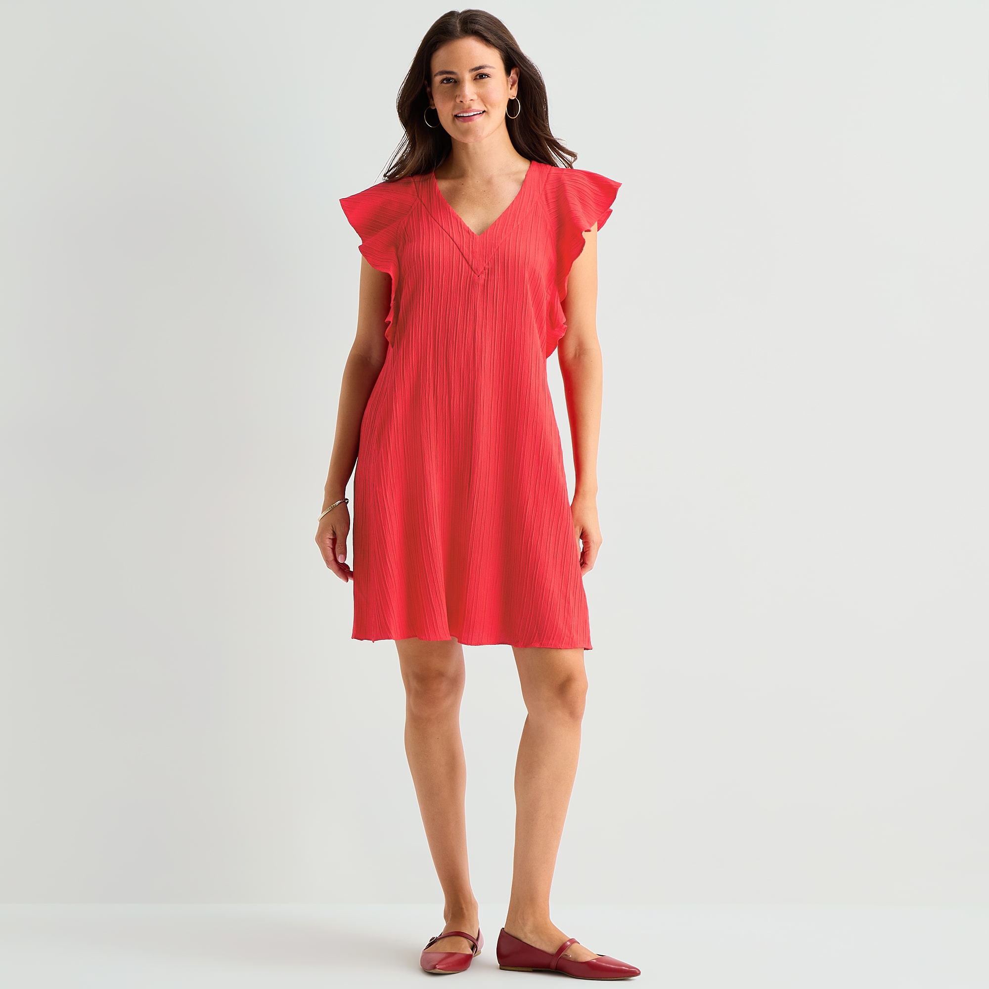 Studio 1 Womens V Neck Short Sleeve Shift Dress