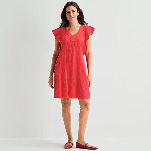 Studio 1 Womens V Neck Short Sleeve Shift Dress In Red