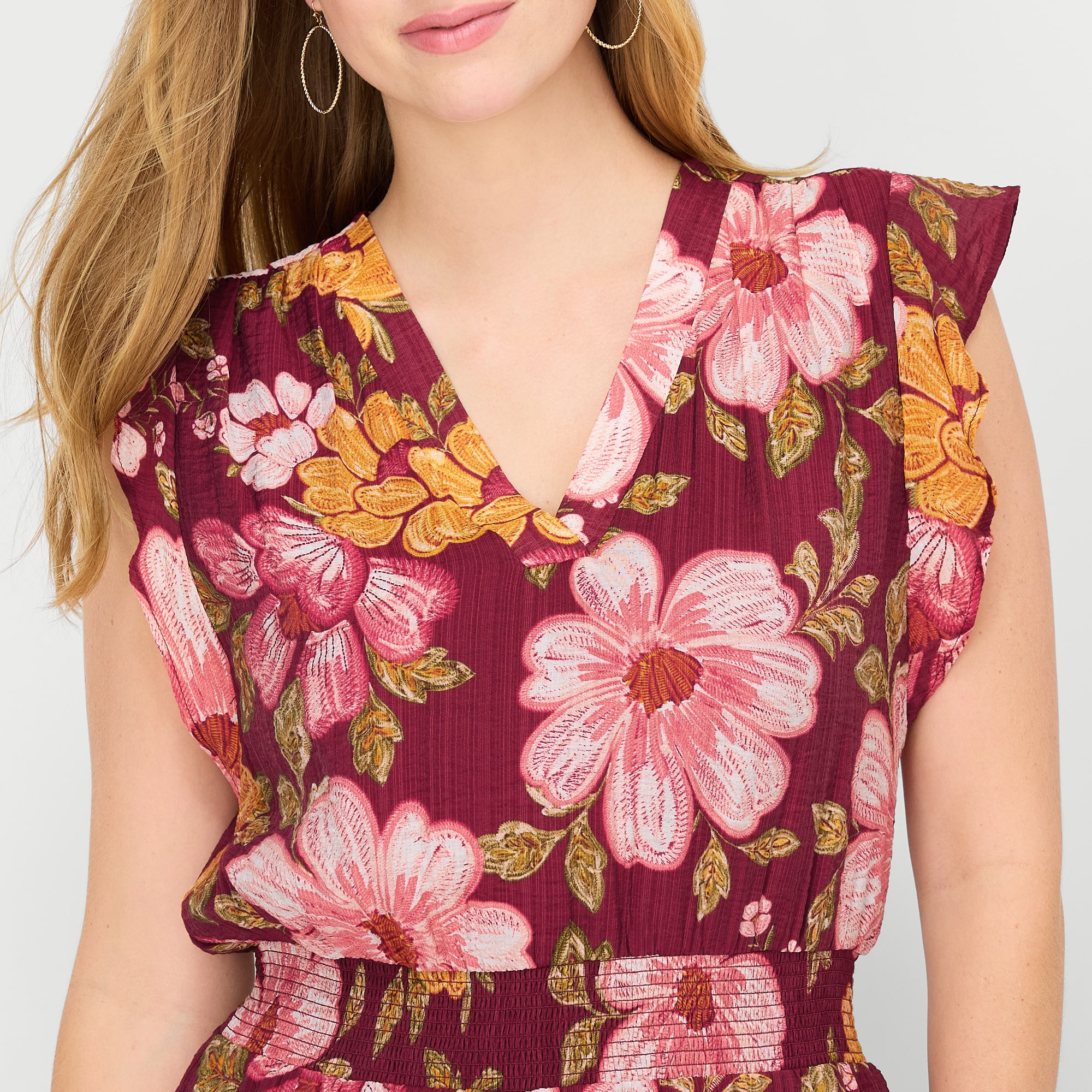 MSK Womens V Neck Short Sleeve Flutter Maxi Dress