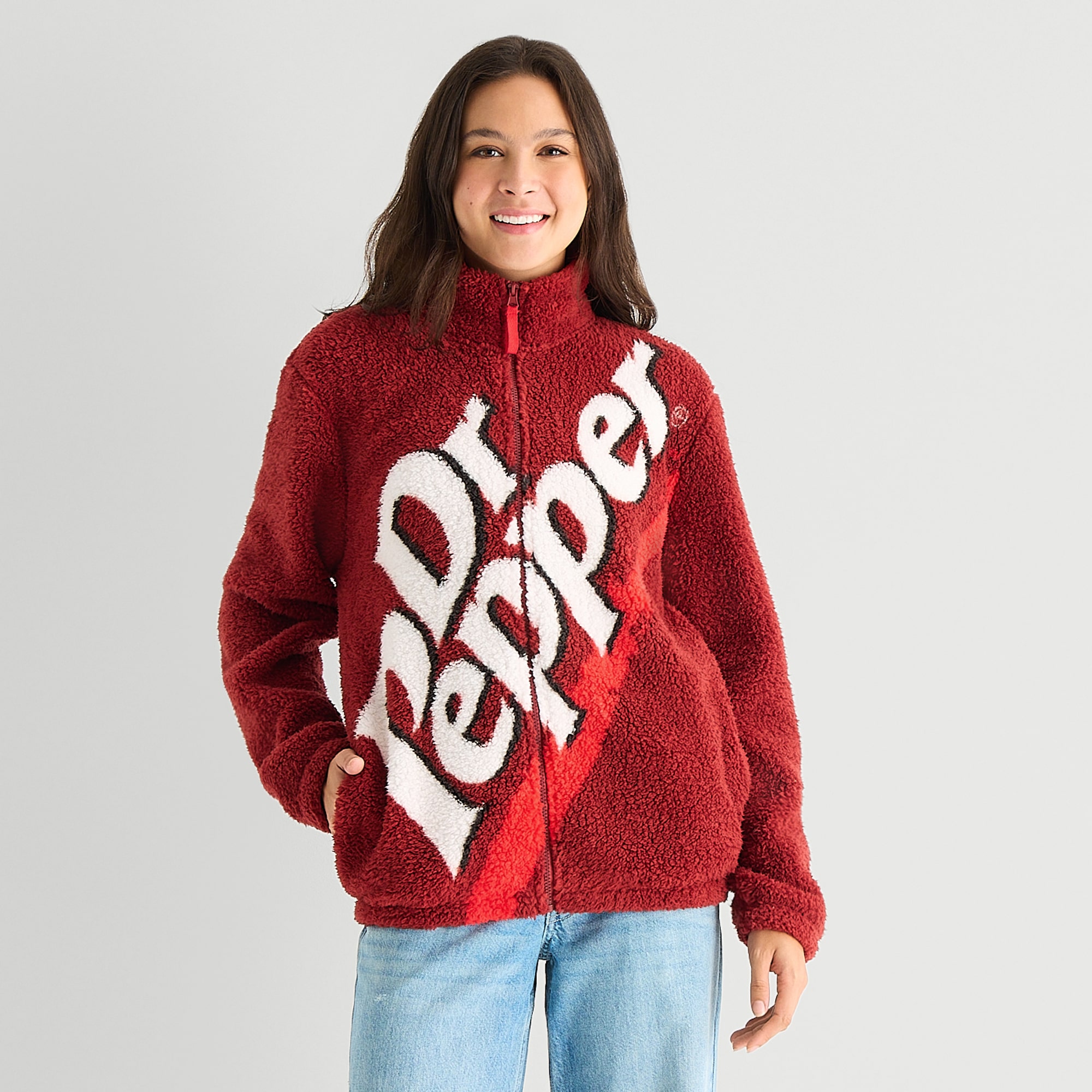 Dr Pepper Sherpa Jacket Womens Juniors Heavyweight Teddy
