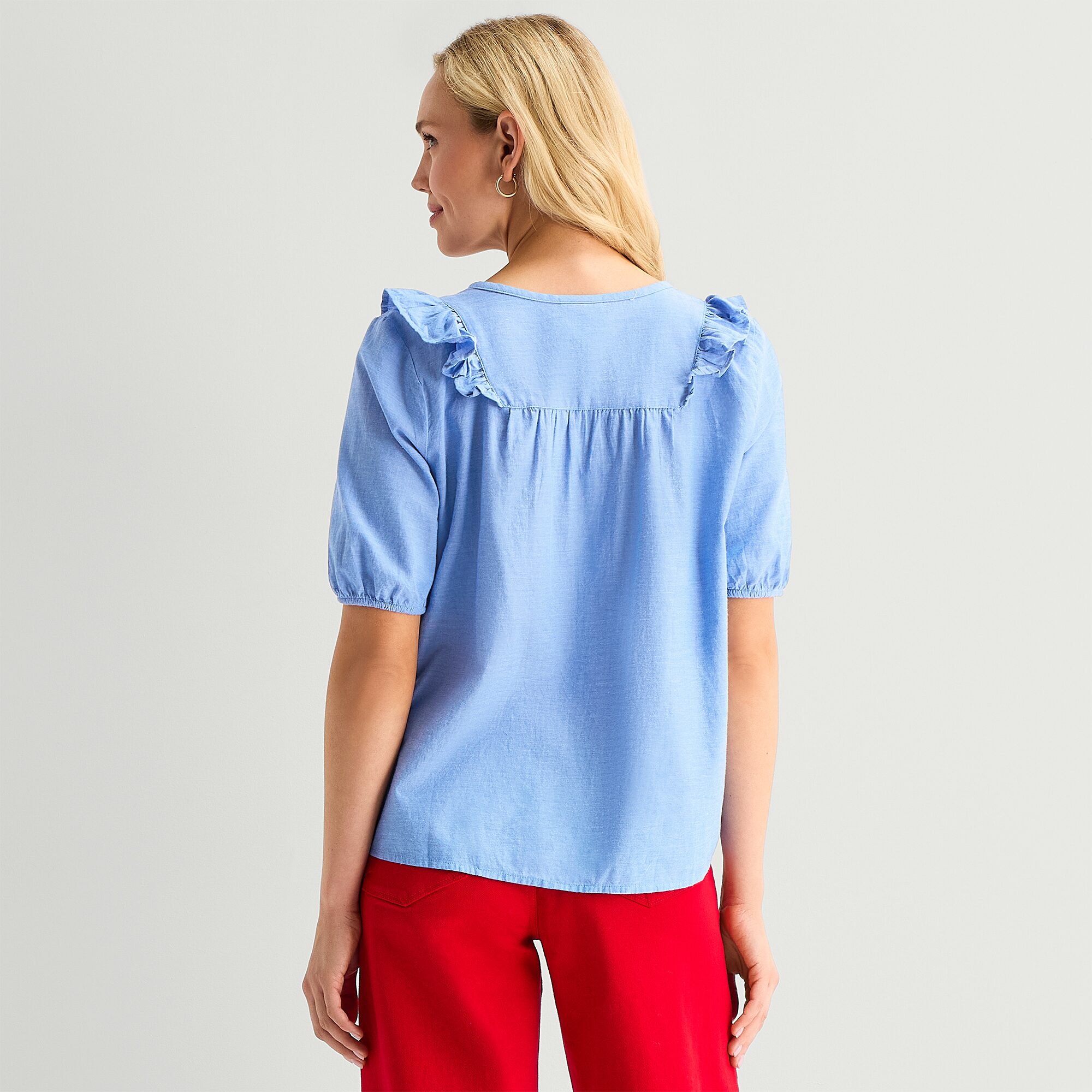 St. John's Bay Womens Split Tie Neck Short Sleeve Blouse