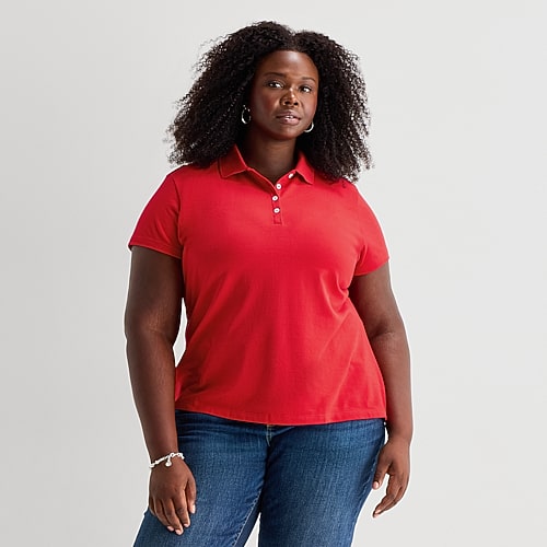 St. John's Bay Womens Plus Short Sleeve Polo Shirt, 5x, Red