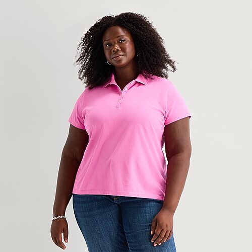 St. John's Bay Womens Plus Short Sleeve Polo Shirt, 4x, Pink