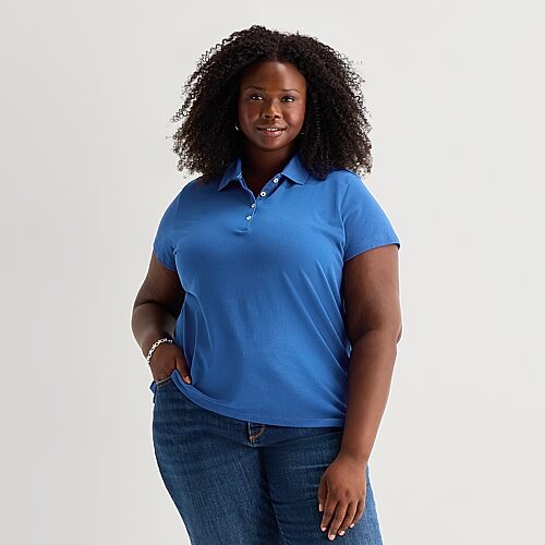 St. John's Bay Womens Plus Short Sleeve Polo Shirt, 4x, Blue