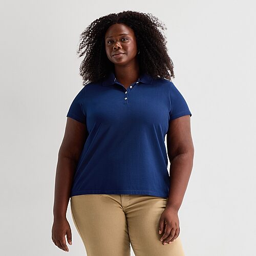 St. John's Bay Womens Plus Short Sleeve Polo Shirt, 5x, Blue