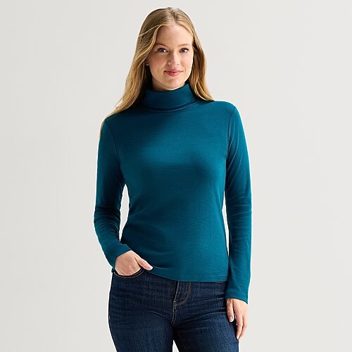St. John's Bay Womens Tall Turtleneck Long Sleeve T-shirt In Blue