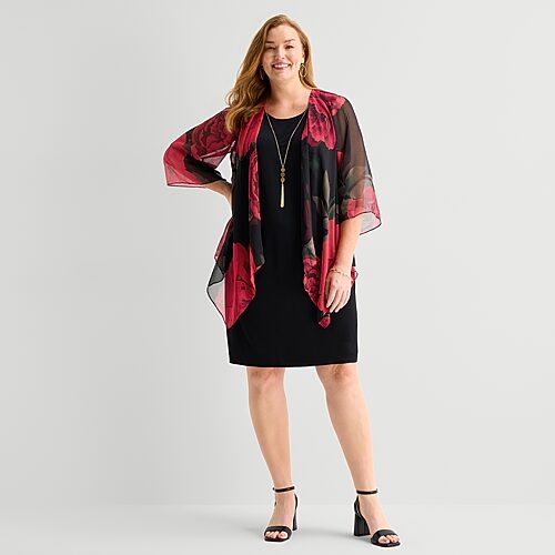 Studio 1 Womens Plus Lace Floral Jacket Dress In Black
