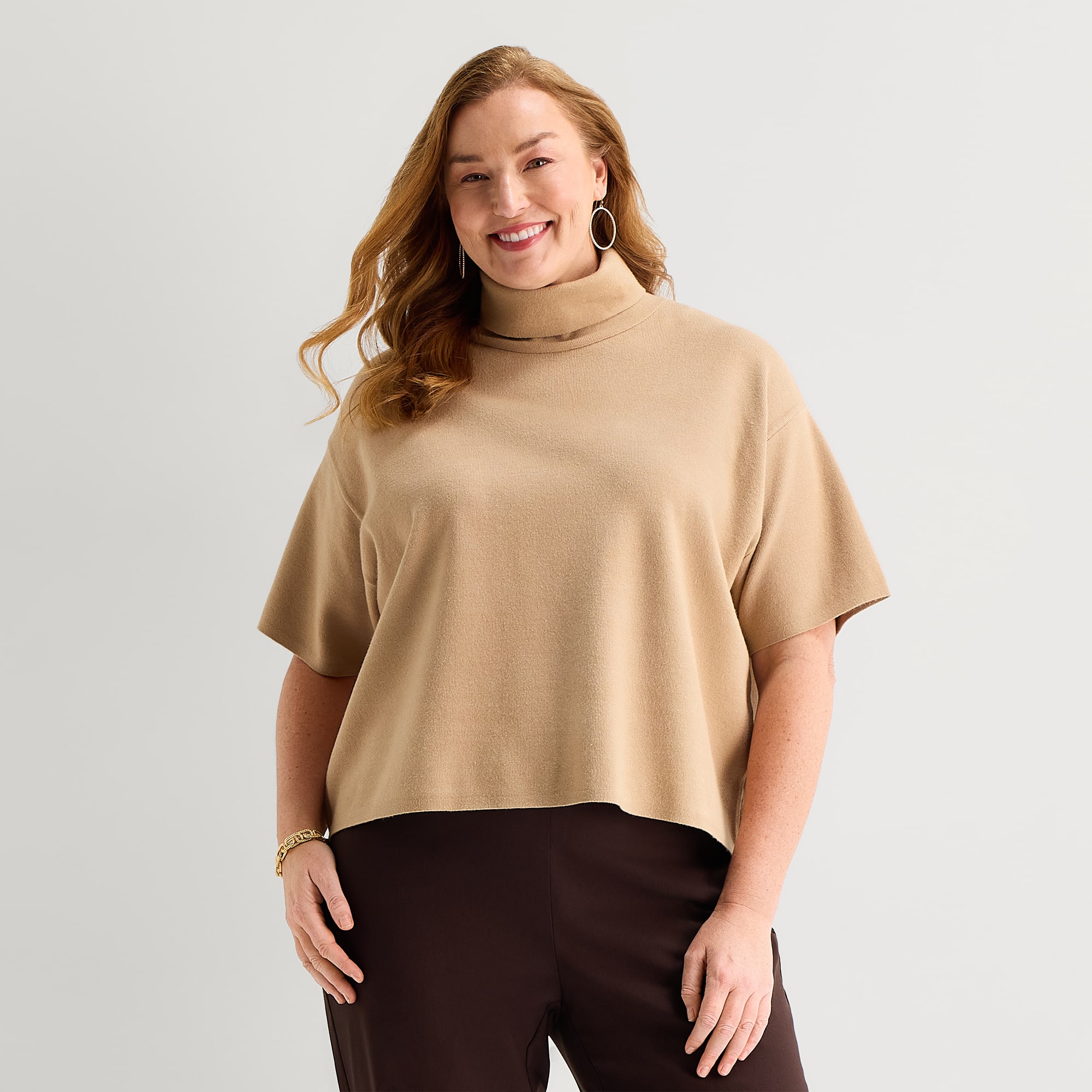 Liz Claiborne Plus Womens Crew Neck Short Sleeve Pullover Sweater