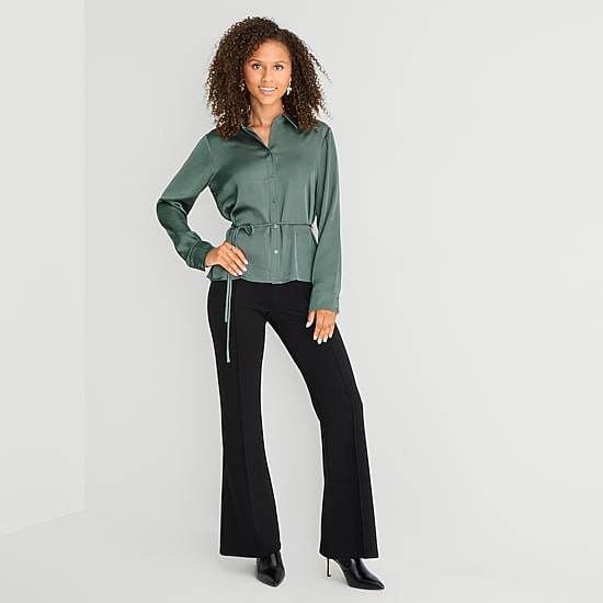 by&by Womens Juniors Drop Shoulder Long Sleeve Fitted Button-Down Shirt