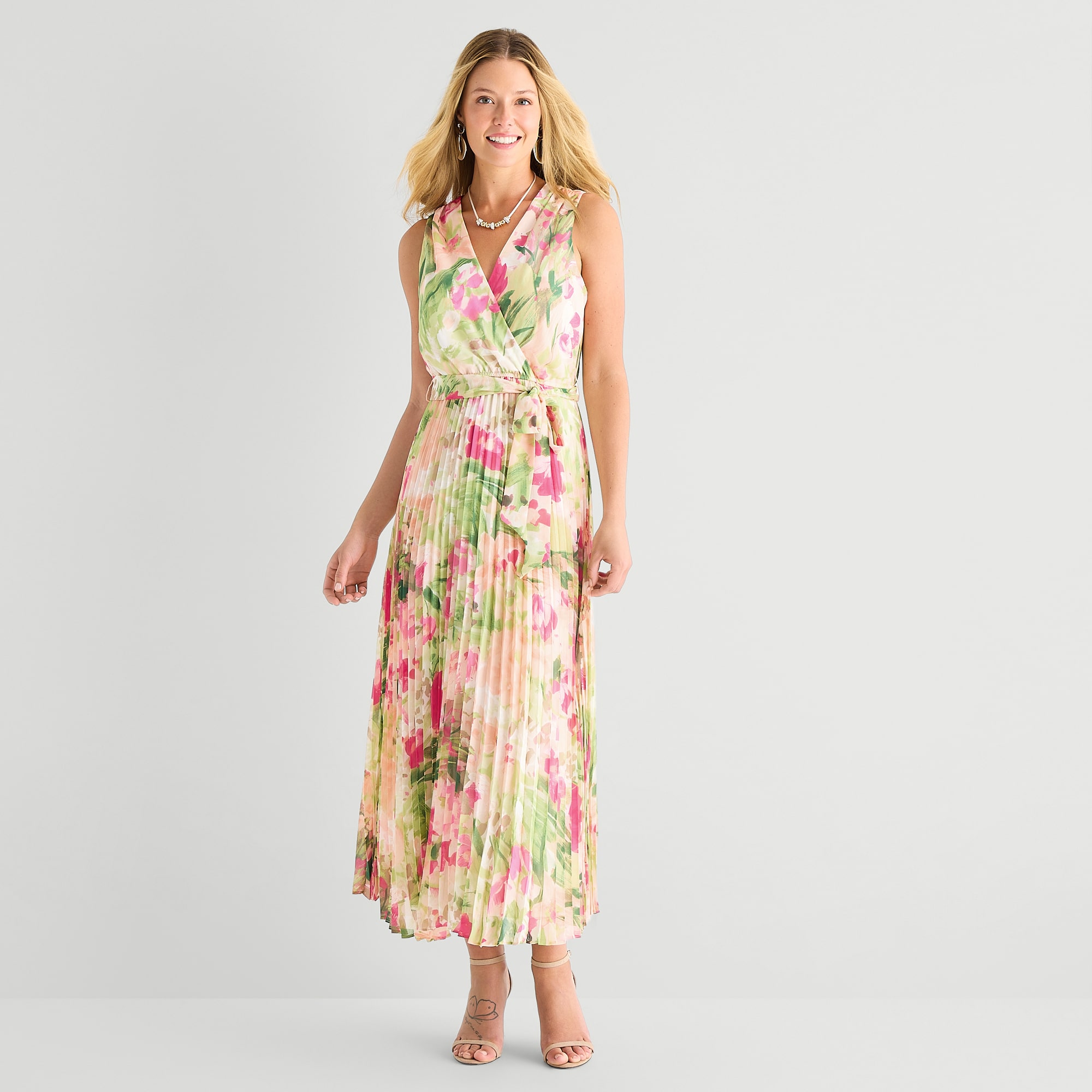 Studio 1 Womens V Neck Sleeveless Chiffon Maxi Dress