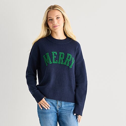 Arizona Juniors Womens Crew Neck Long Sleeve Pullover Sweater In Blue
