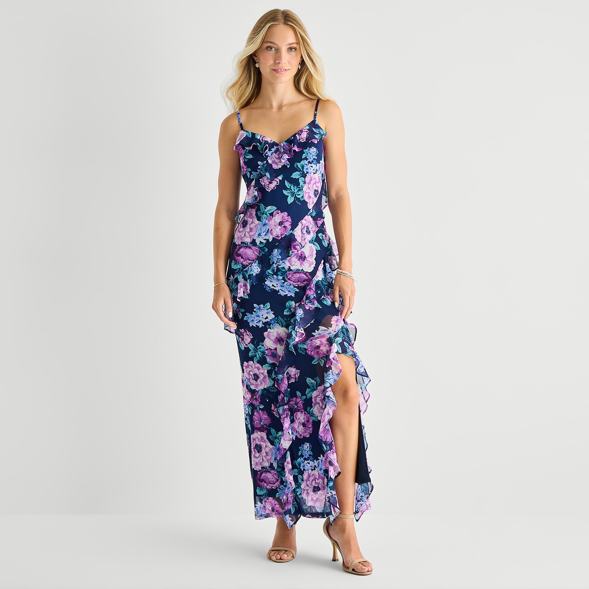 Byer California Womens Sleeveless Floral Midi Slip Dress