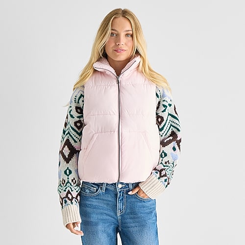 Arizona Womens Juniors Heavyweight Puffer Vest In Pink