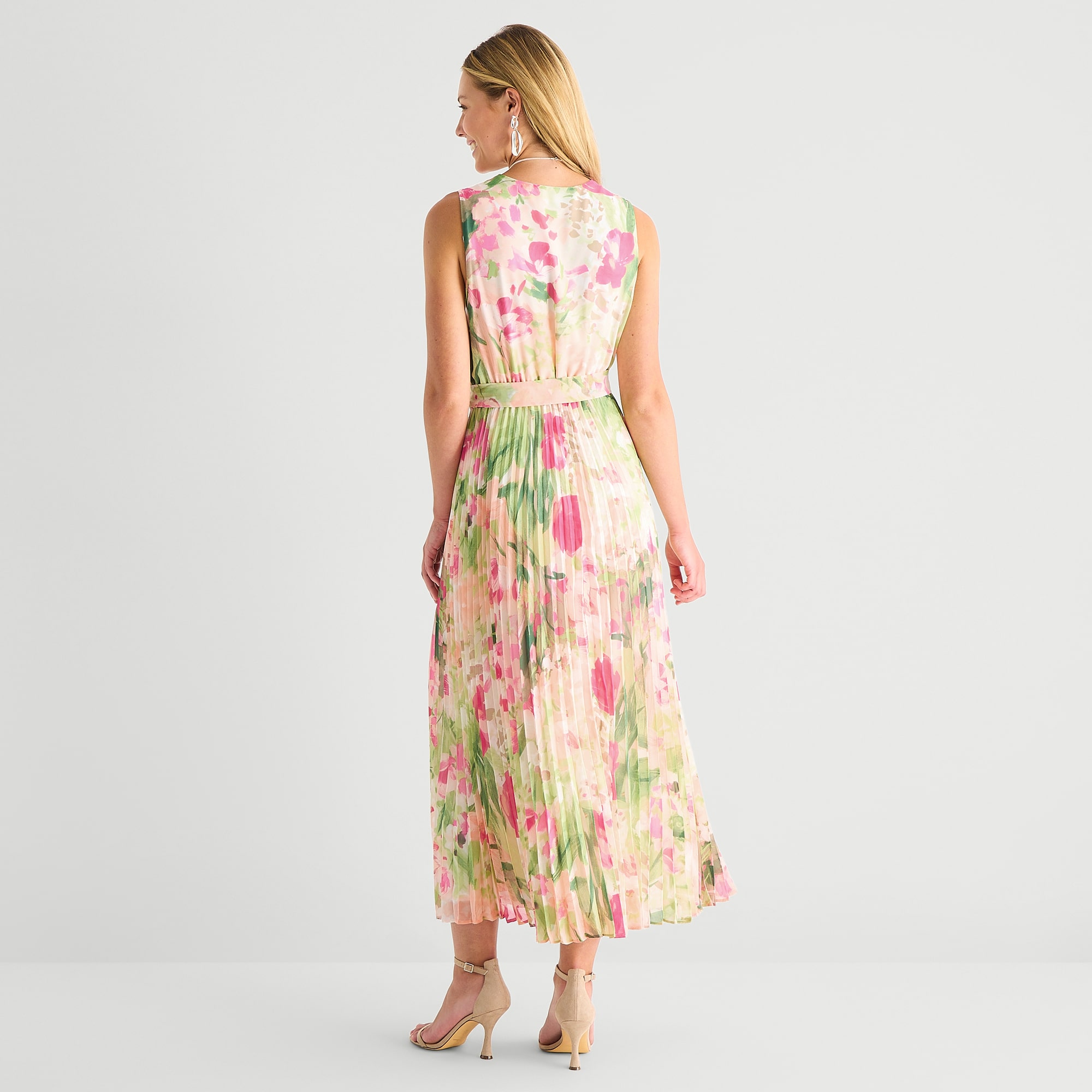 Studio 1 Womens V Neck Sleeveless Chiffon Maxi Dress