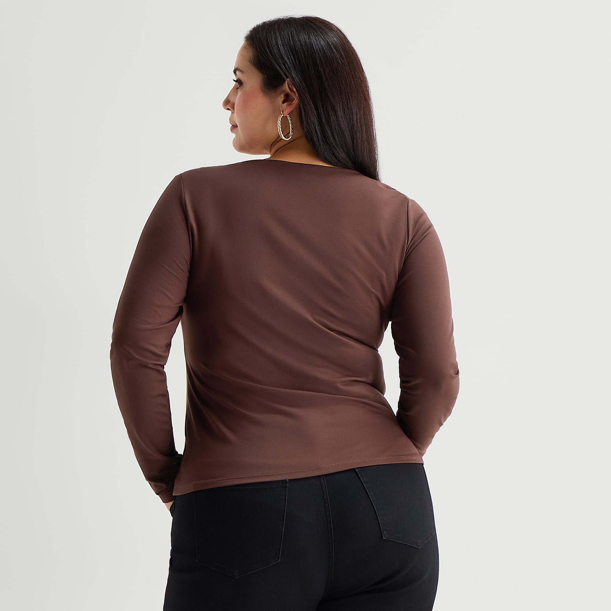 Bold Elements Womens Plus Square Neck Long Sleeve T-Shirt