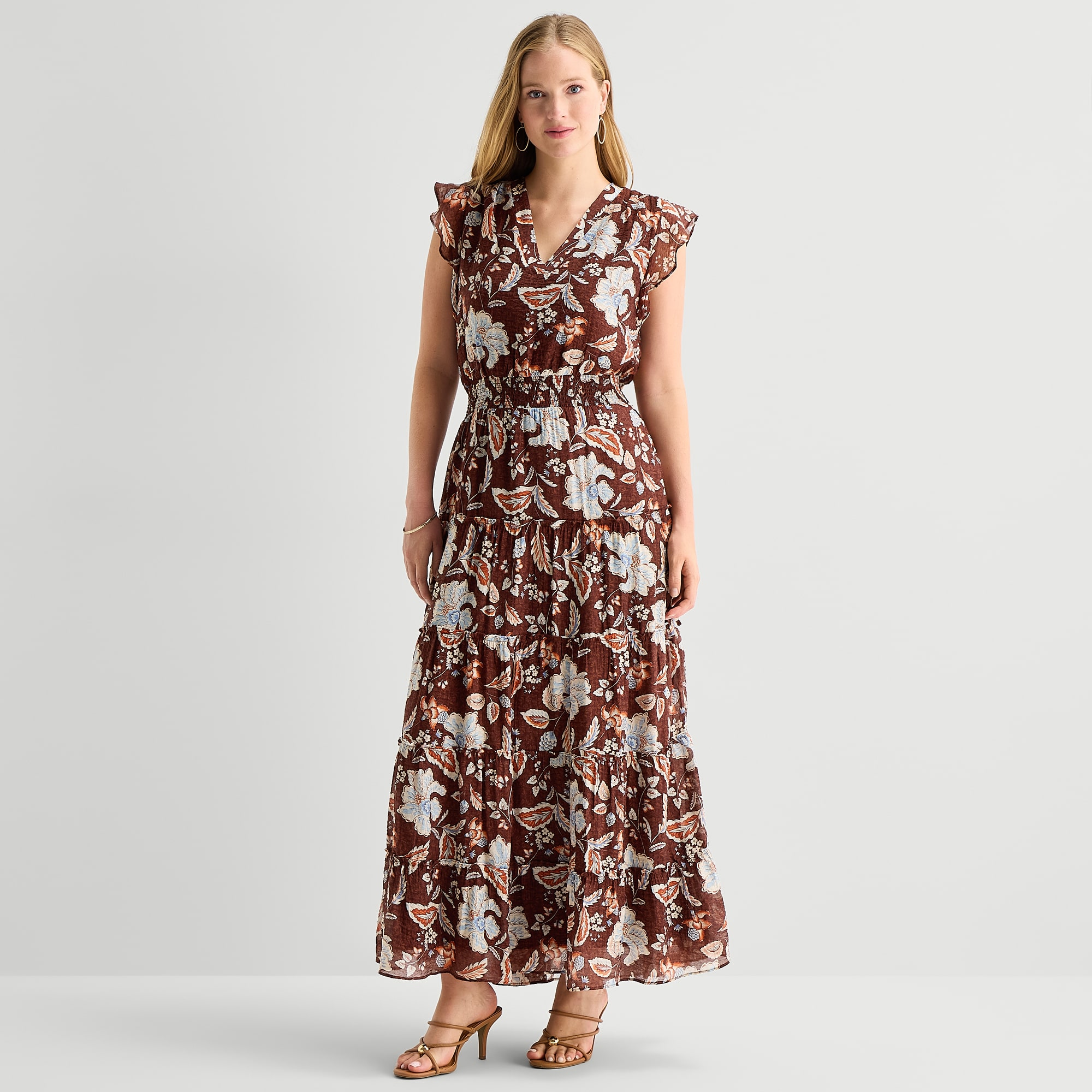 MSK Womens V Neck Short Sleeve Flutter Maxi Dress