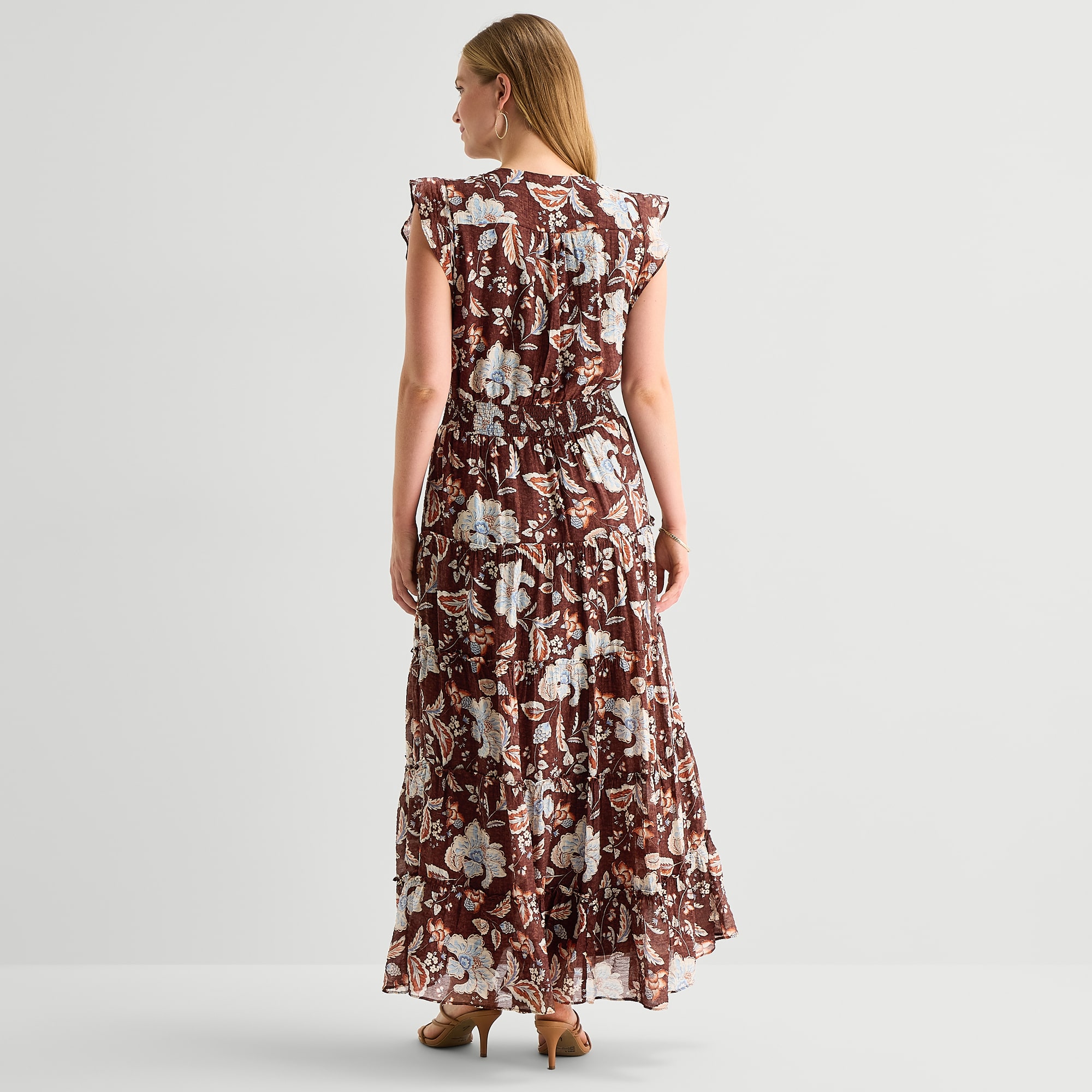 MSK Womens V Neck Short Sleeve Flutter Maxi Dress