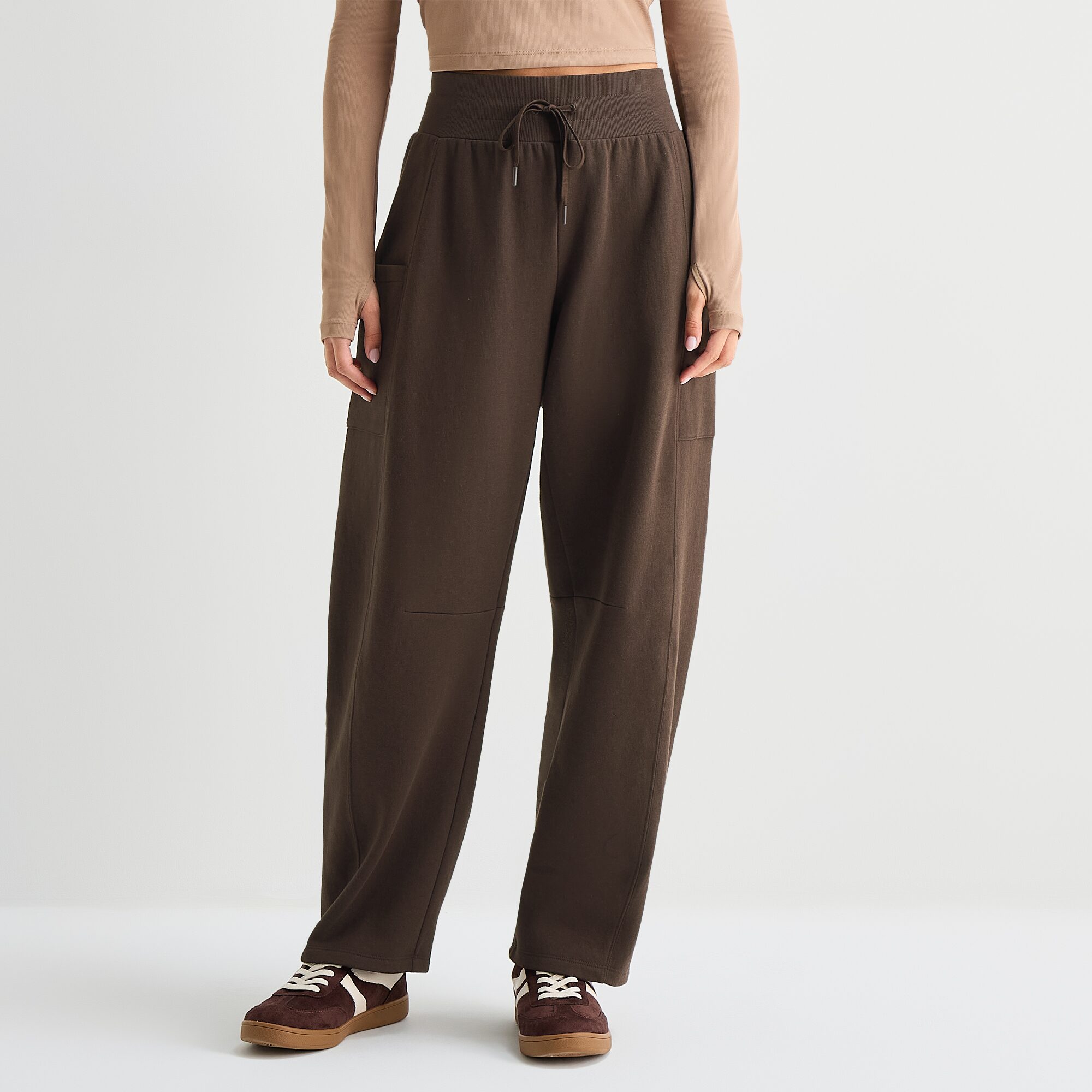 Xersion Womens Drawstring Waist Wide Leg Mid Rise Regular Fit Fleece Sweatpant