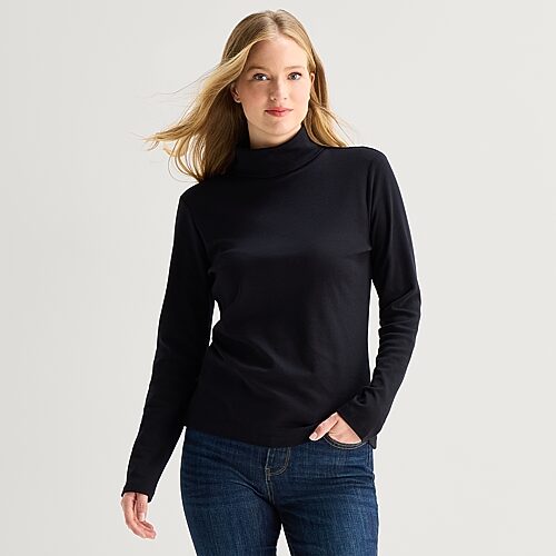 St. John's Bay Womens Tall Turtleneck Long Sleeve T-shirt In Black