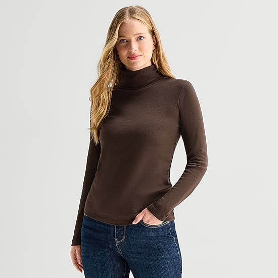 St. John's Bay Womens Tall Turtleneck Long Sleeve T-Shirt