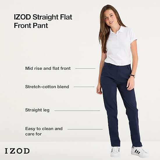 IZOD Womens Juniors Straight Mid Rise Flat Front Pant