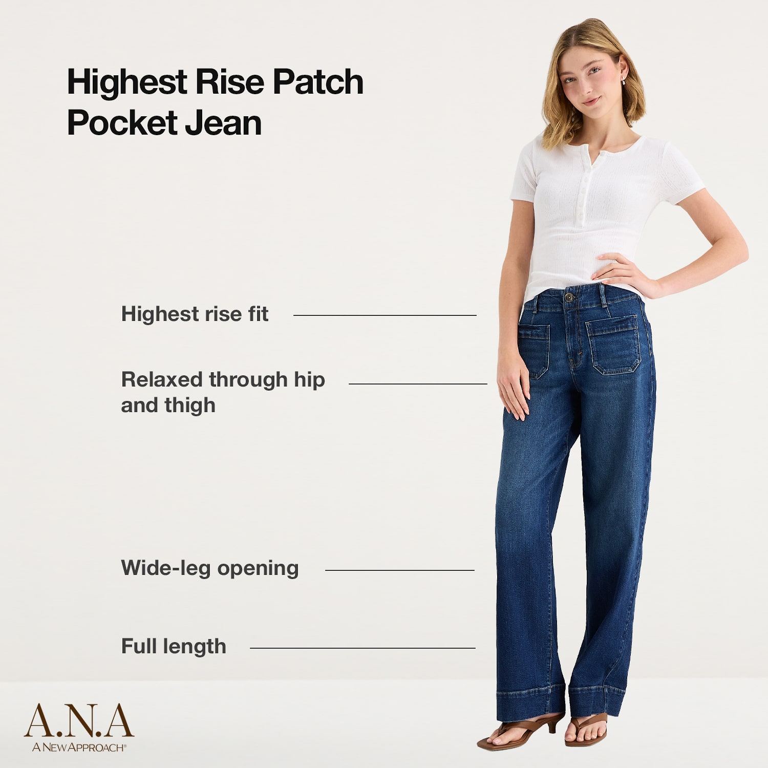 A.N.A Soft Drape Womens Highest Rise Patch Pocket Jean